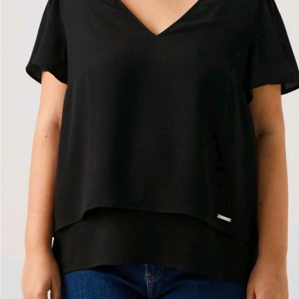NWT- Michael Kors Elegant Black V-Neck Women's Top